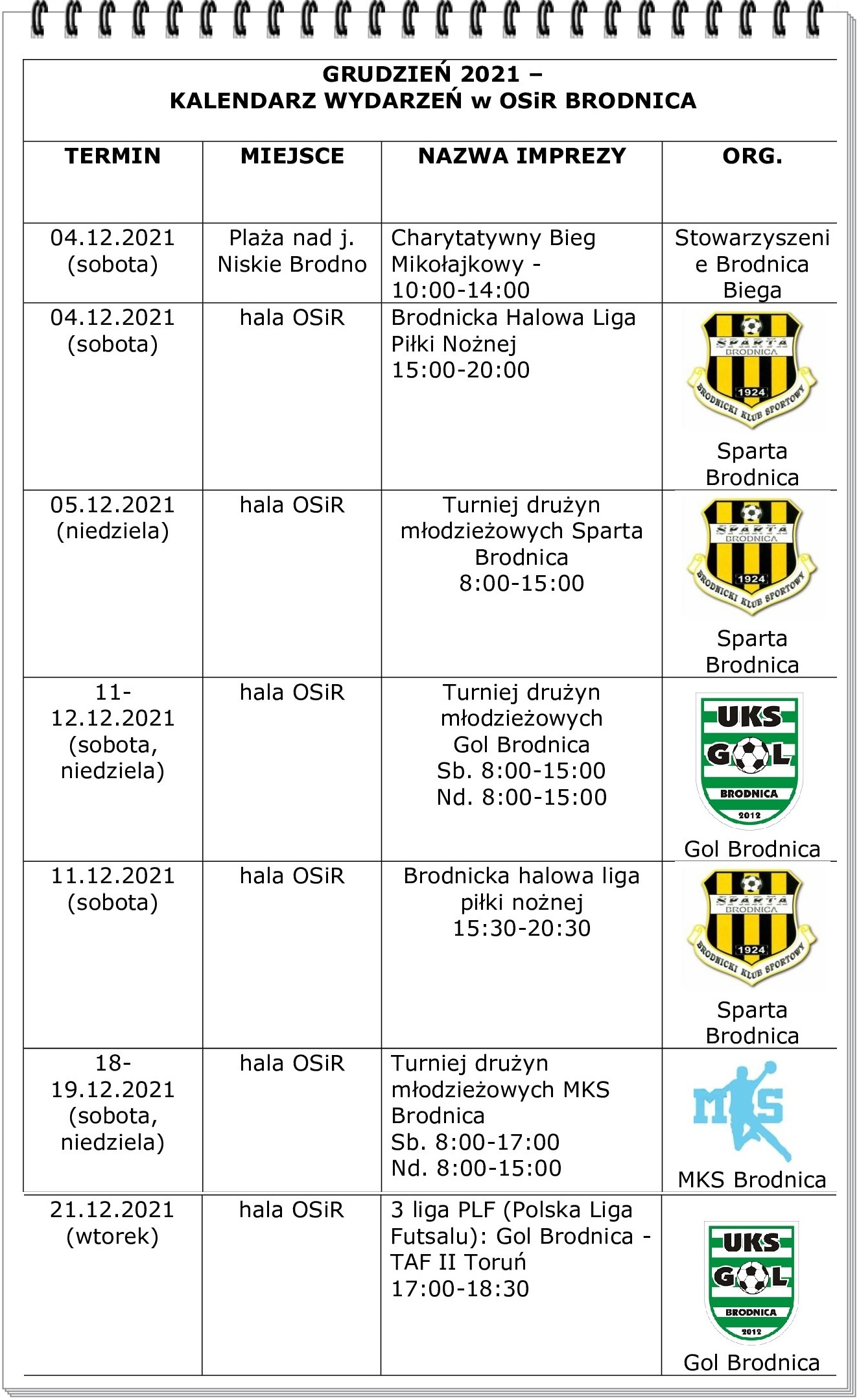 KALENDARZ GRUDZIEŃ 2021