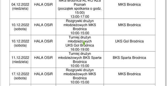 KALENDARZ IMPREZ GRUDZIEŃ 2022
