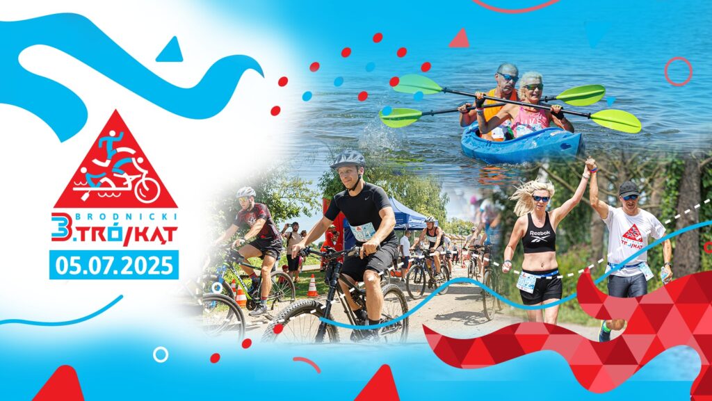GRAFIKA INFORMUJĄCA O ZAWODACH TRIATHLONOWYCH BRODNICKI TRÓJKĄT