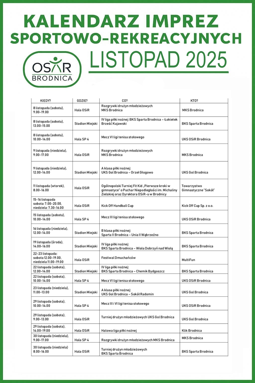 KALENDARZ LISTOPAD 2025