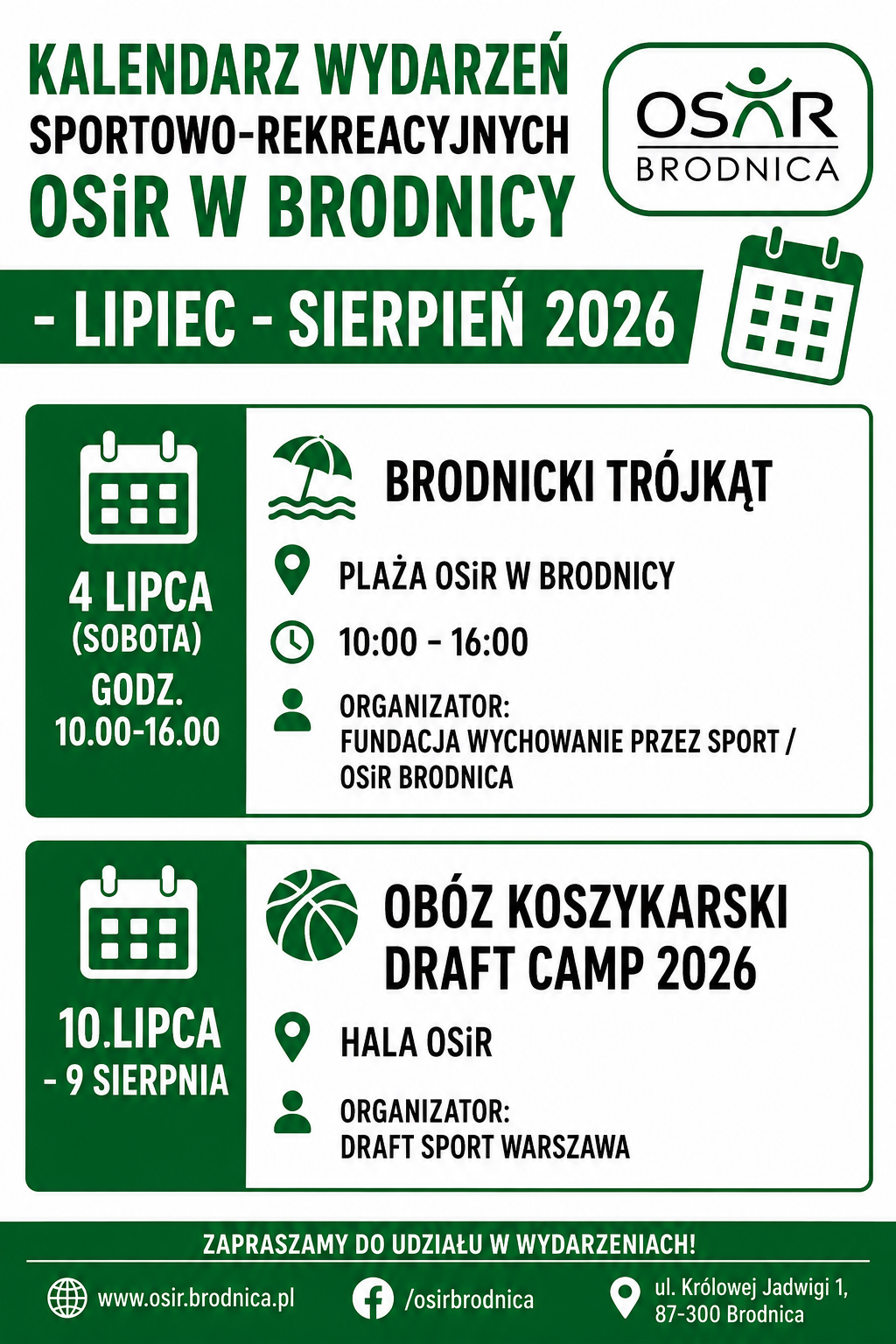 KALENDARZ WYDARZEŃ LIPIEC 2026